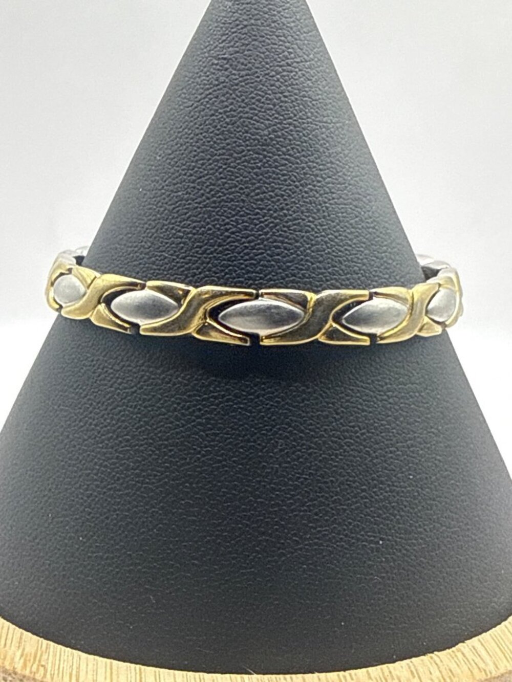 Vintage two tone stainless steel Hugs and Kisses XO bracelet